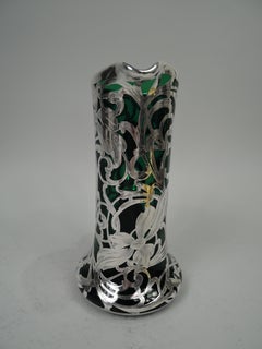 Antique American Art Nouveau Green Silver Overlay Claret Jug