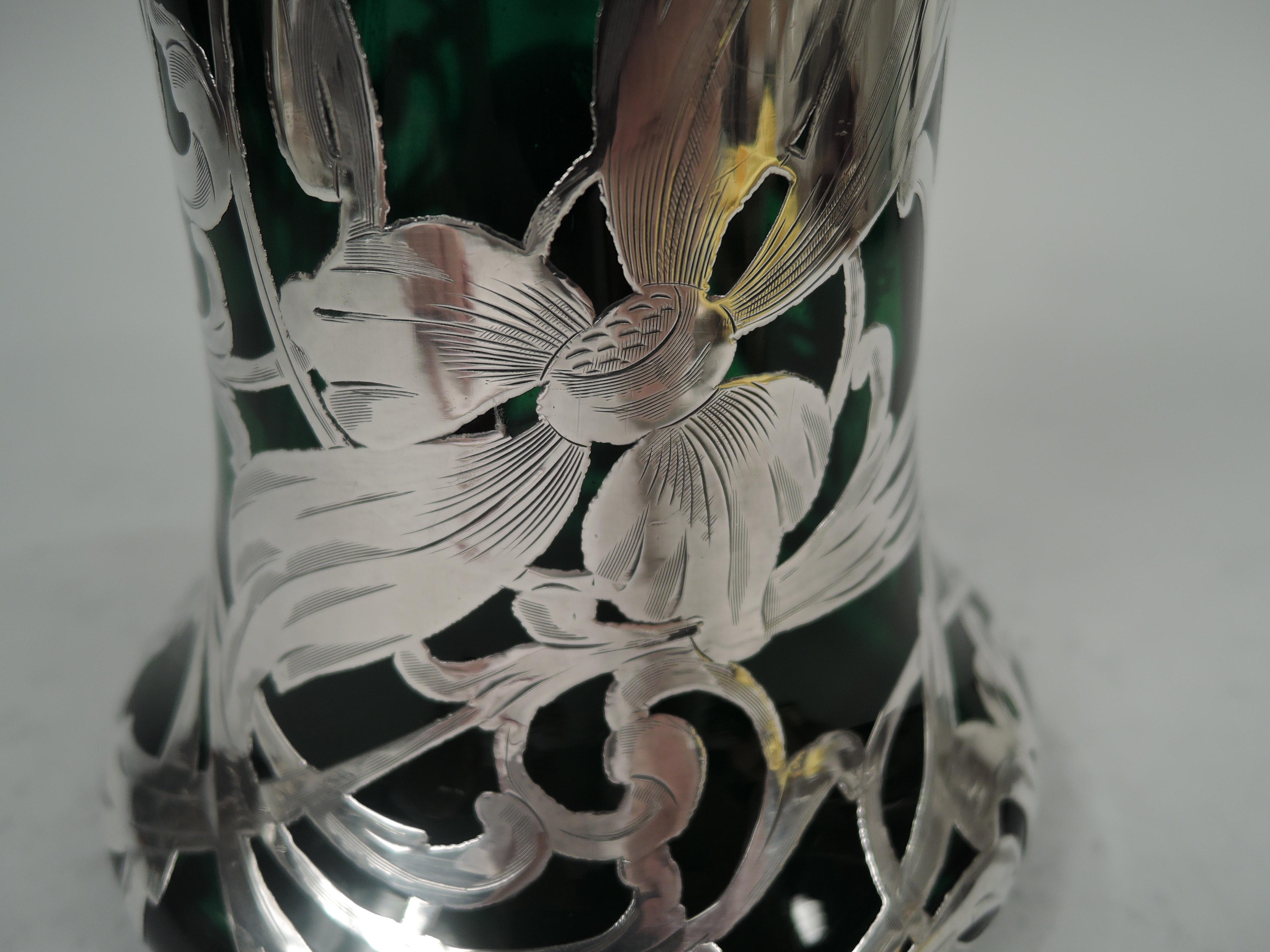 Antica brocca americana Art Nouveau Greene & Greene Silver con sovrapposizione di Claret in vendita 1