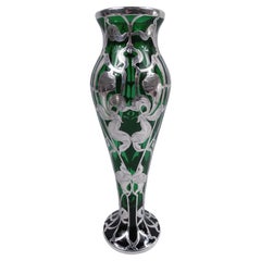 Antico vaso americano Art Nouveau Greene & Greene con sovrapposizione d'argento