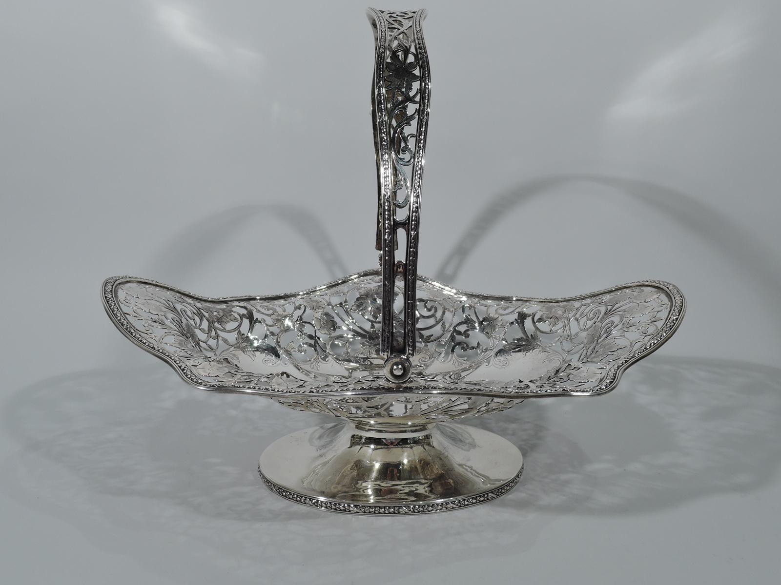 Antique American Art Nouveau Pierced Sterling Silver Basket In Excellent Condition In New York, NY