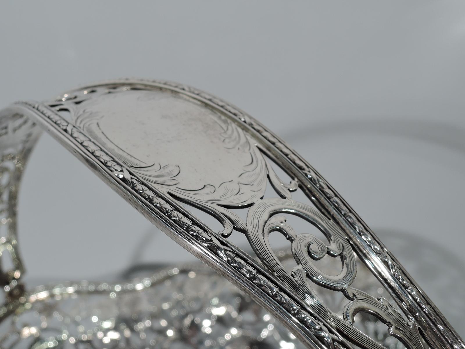 Antique American Art Nouveau Pierced Sterling Silver Basket 1