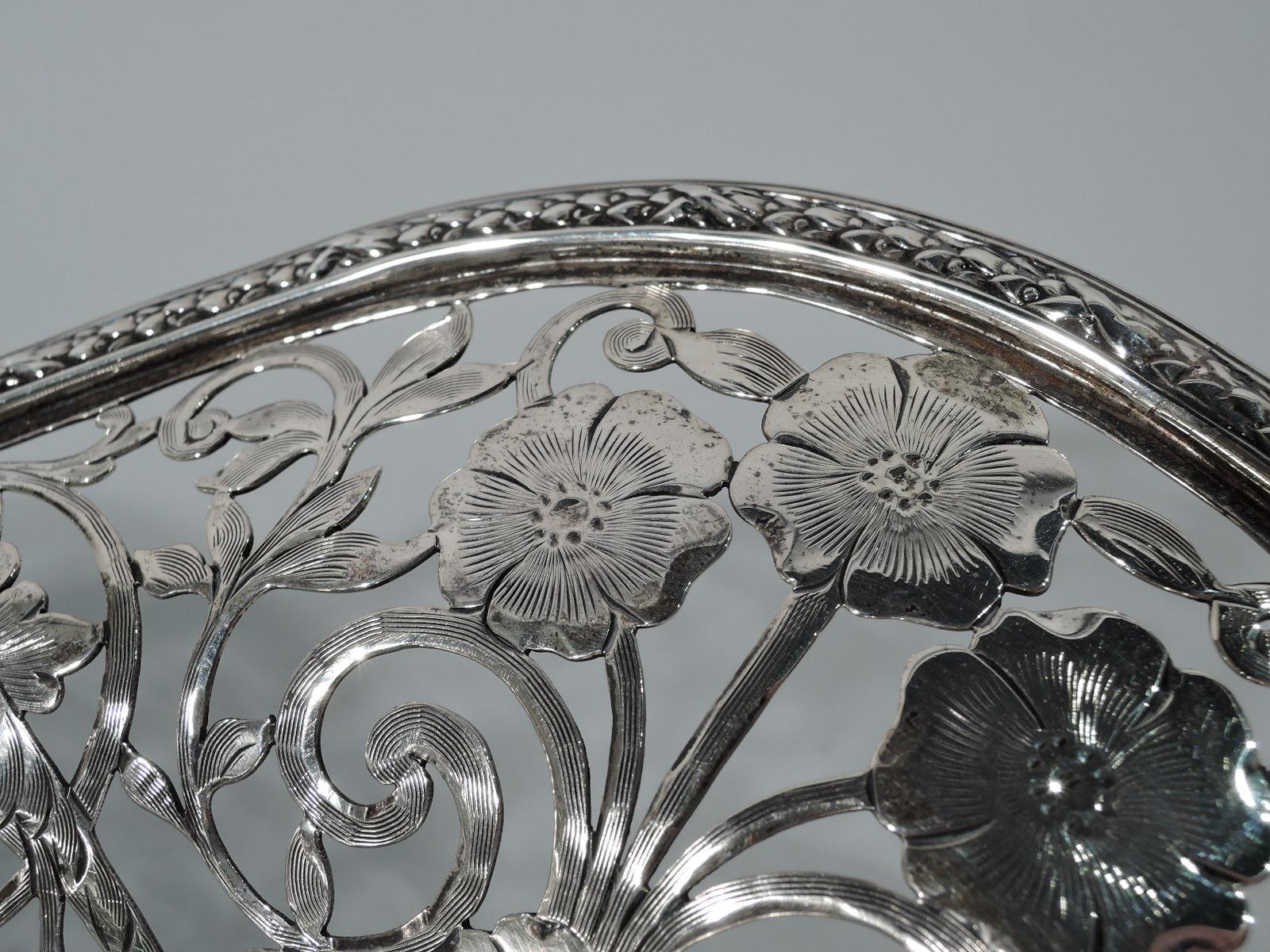 Antique American Art Nouveau Pierced Sterling Silver Basket 3