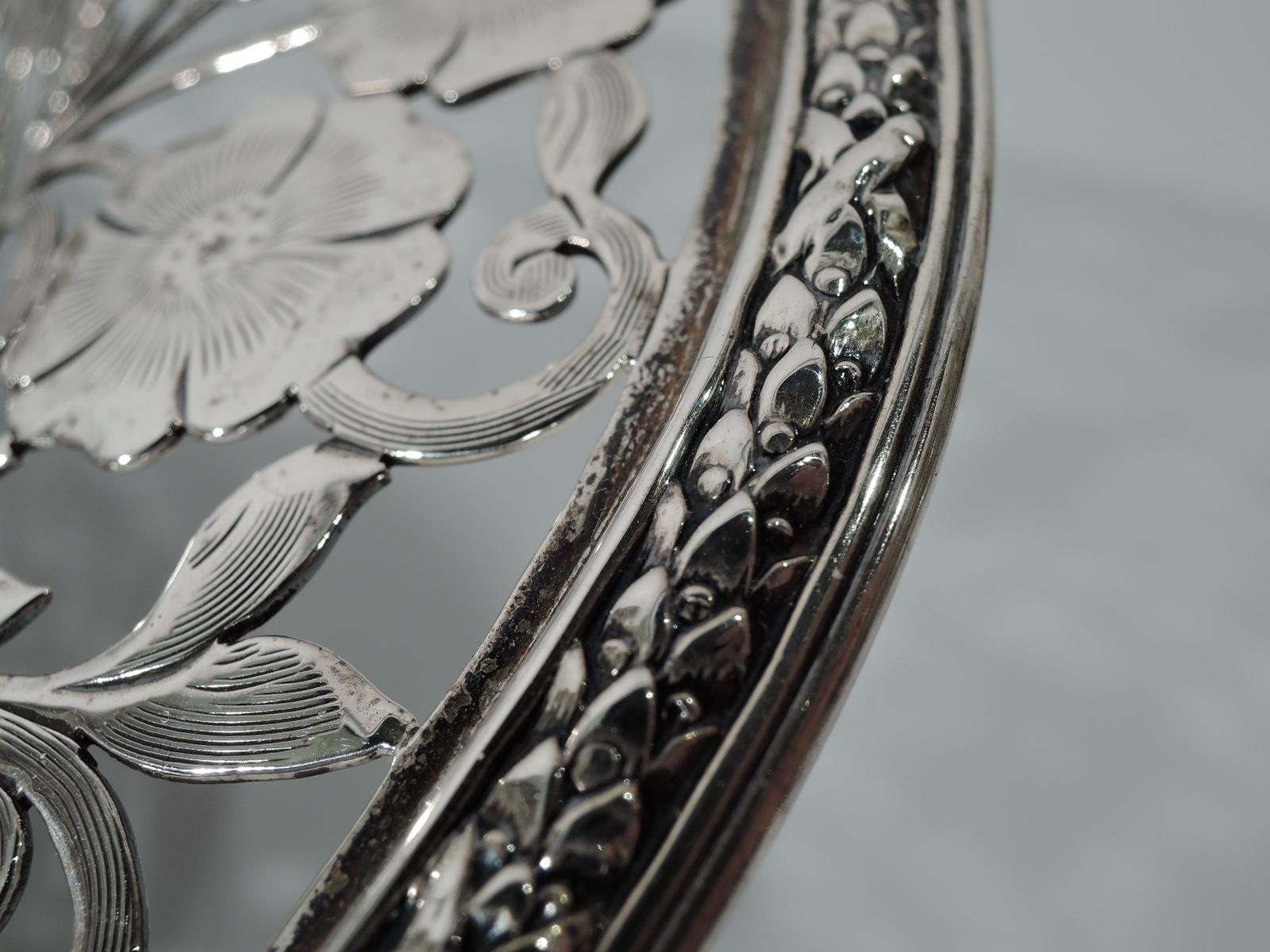 Antique American Art Nouveau Pierced Sterling Silver Basket 5