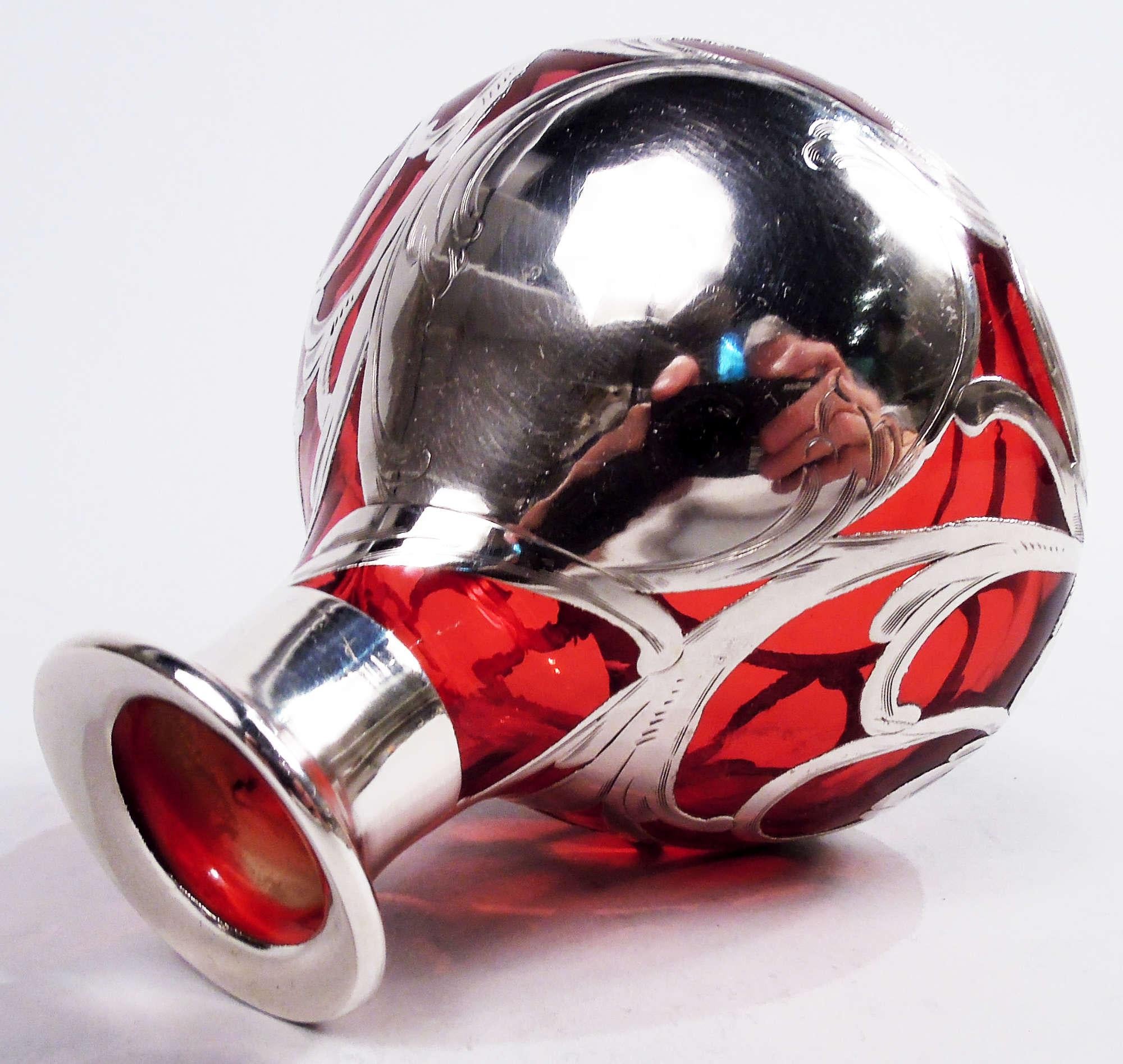 Argento Profumo antico americano Art Nouveau rosso con sovrapposizione di argento in vendita