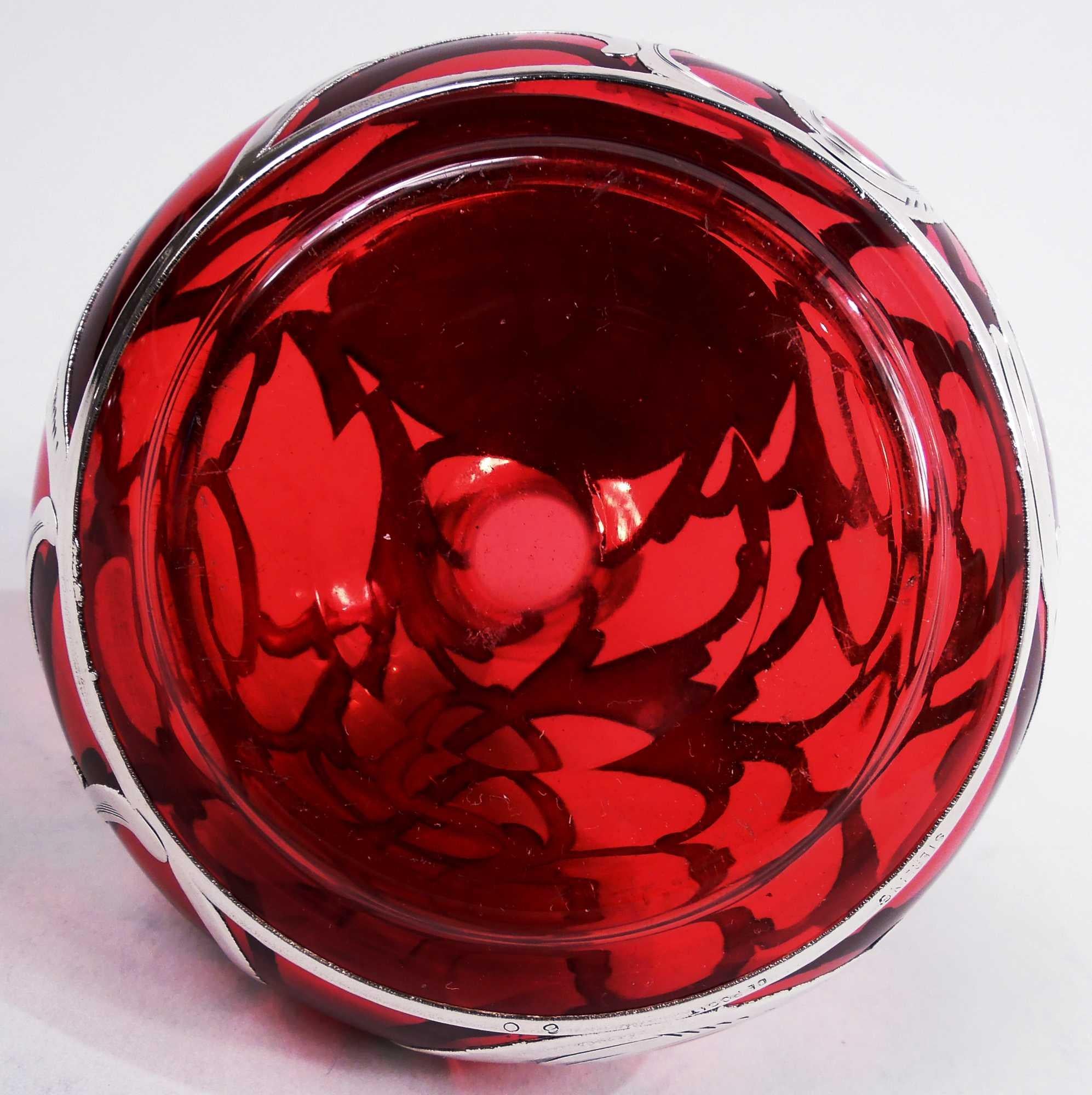 Profumo antico americano Art Nouveau rosso con sovrapposizione di argento in vendita 1