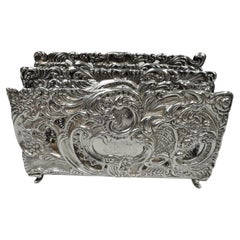 Antique American Art Nouveau Rococo Sterling Silver Letter Rack