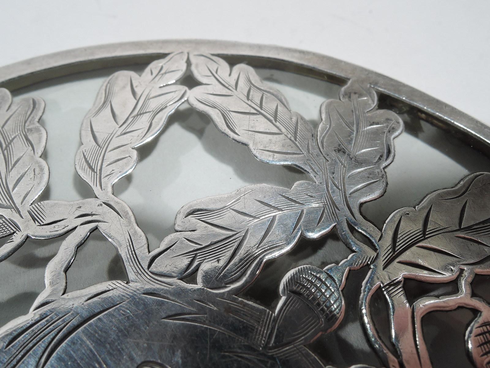 Antique American Art Nouveau Silver Overlay Acorn Trivet In Good Condition In New York, NY