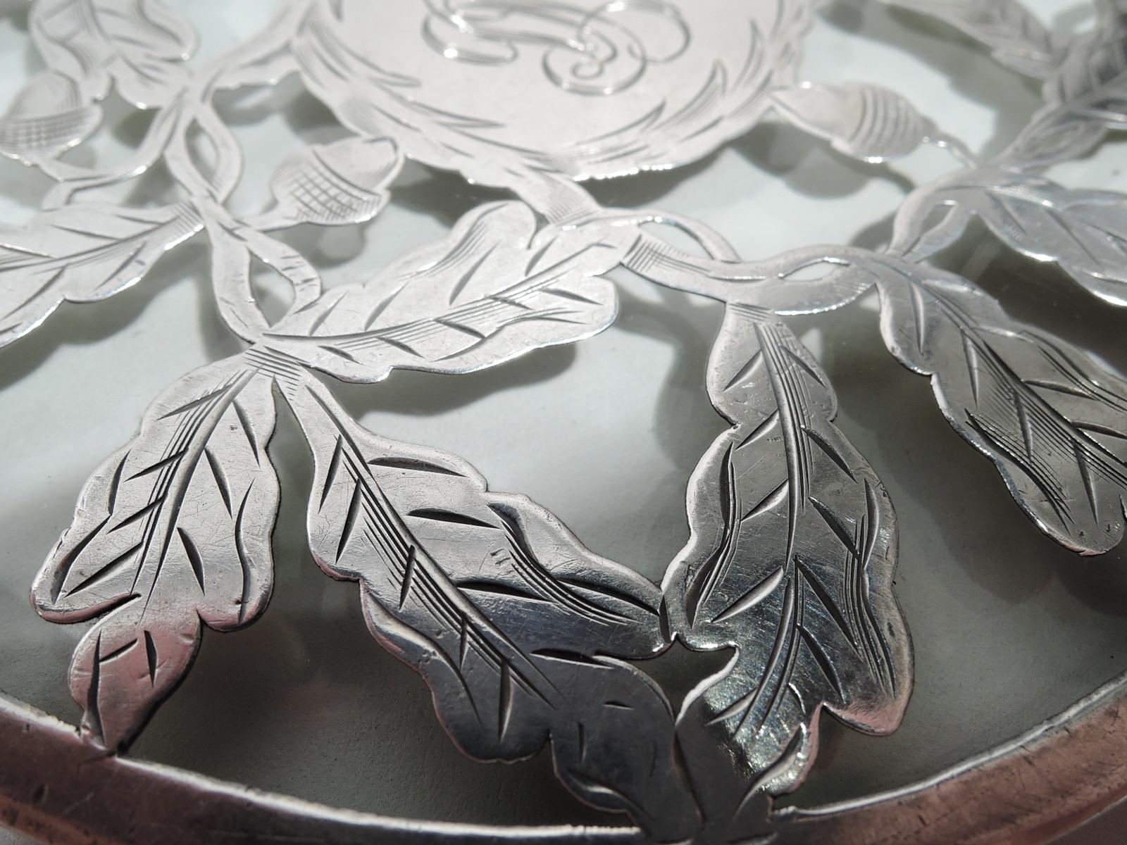 20th Century Antique American Art Nouveau Silver Overlay Acorn Trivet