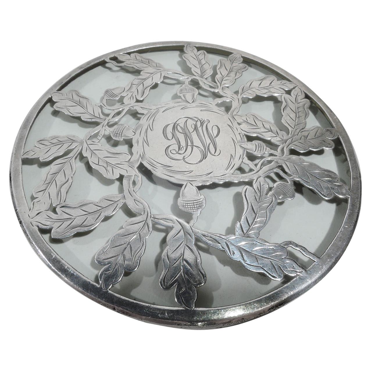 Antique American Art Nouveau Silver Overlay Acorn Trivet