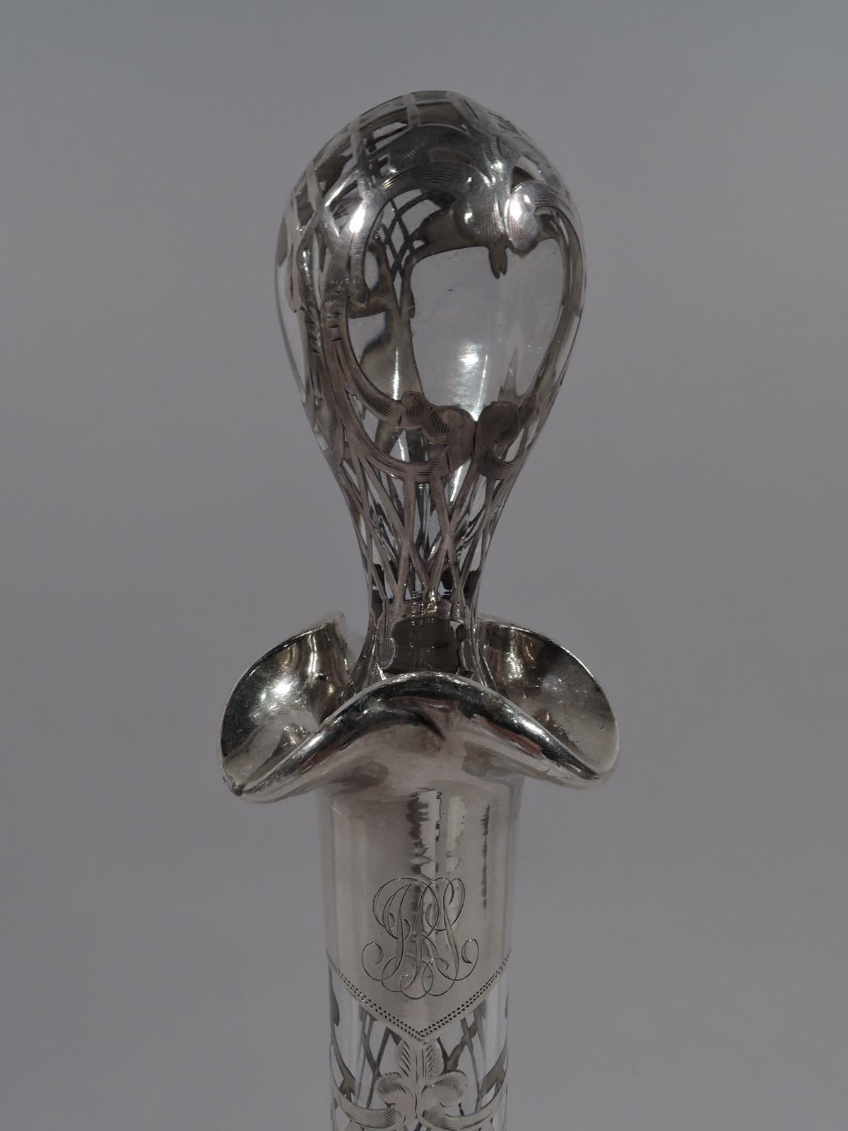 Antique American Art Nouveau Silver Overlay Bottle Decanter In Good Condition In New York, NY