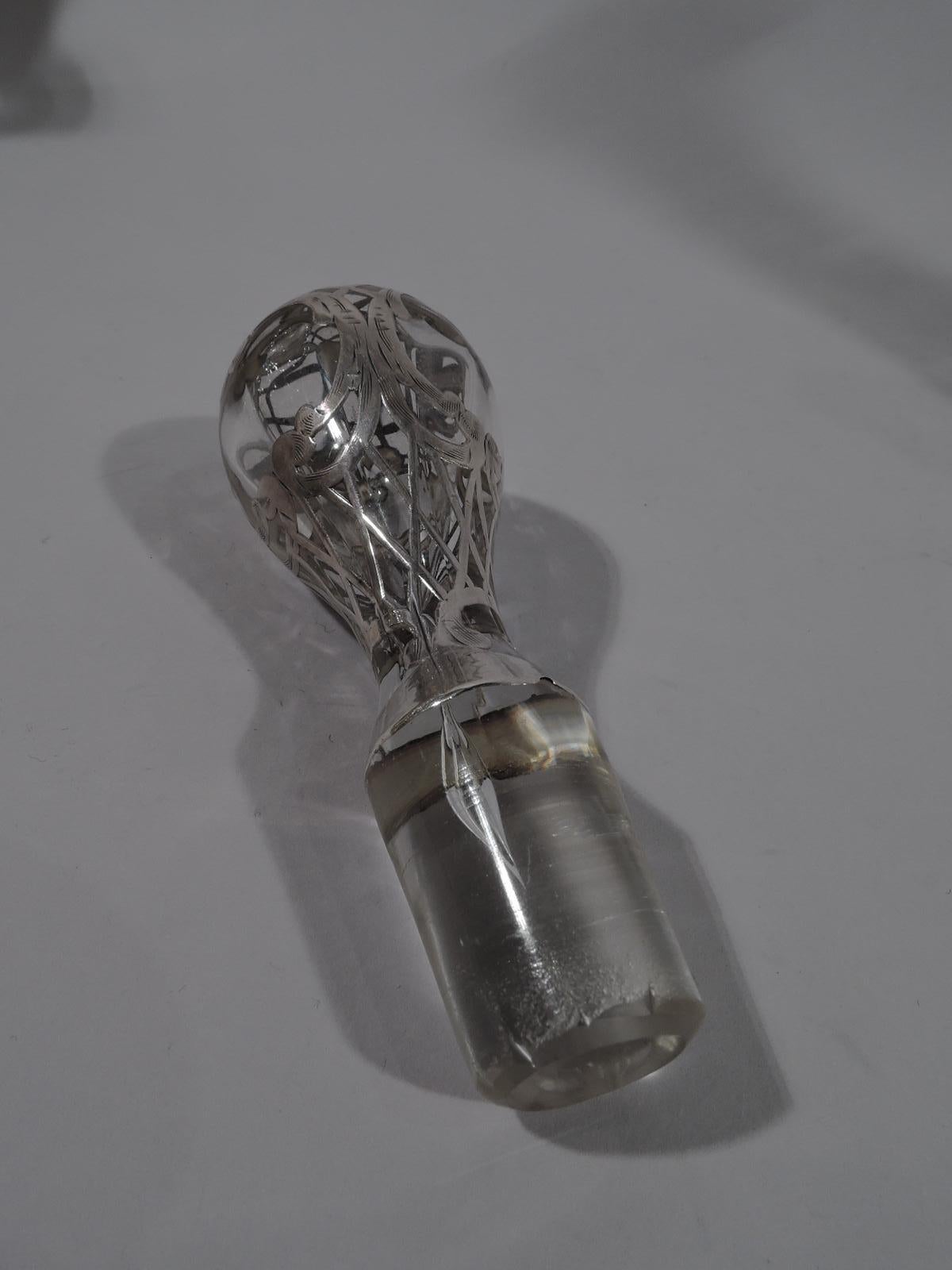 20th Century Antique American Art Nouveau Silver Overlay Bottle Decanter