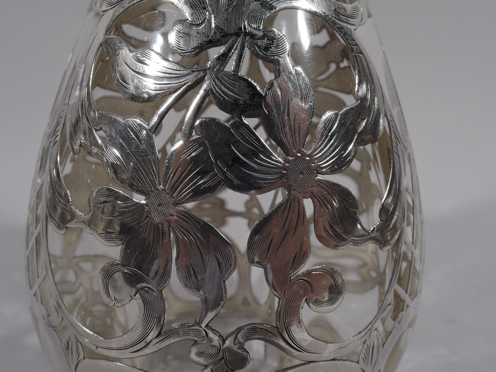 Antique American Art Nouveau Silver Overlay Bottle Decanter 2