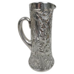 Antique American Art Nouveau Silver Overlay Claret Jug Decanter