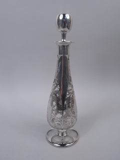 Antique American Art Nouveau Silver Overlay Decanter
