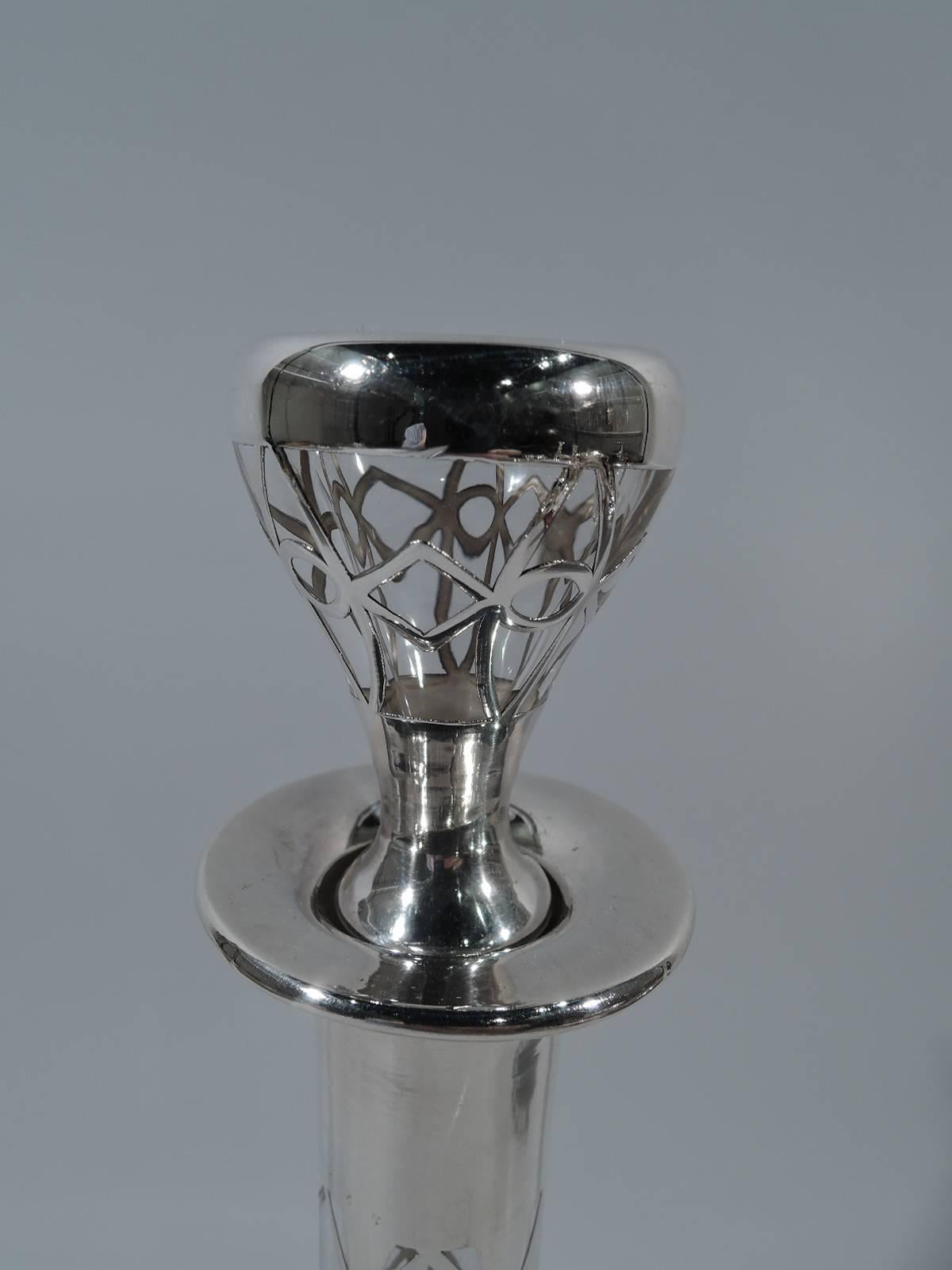Antique American Art Nouveau Silver Overlay Decanter In Excellent Condition In New York, NY