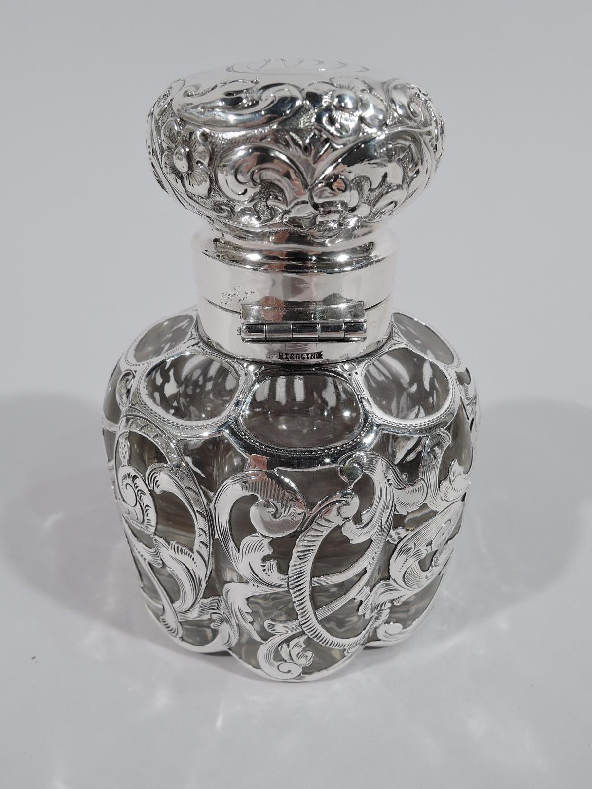 Antique American Art Nouveau Silver Overlay Inkwell In Excellent Condition In New York, NY