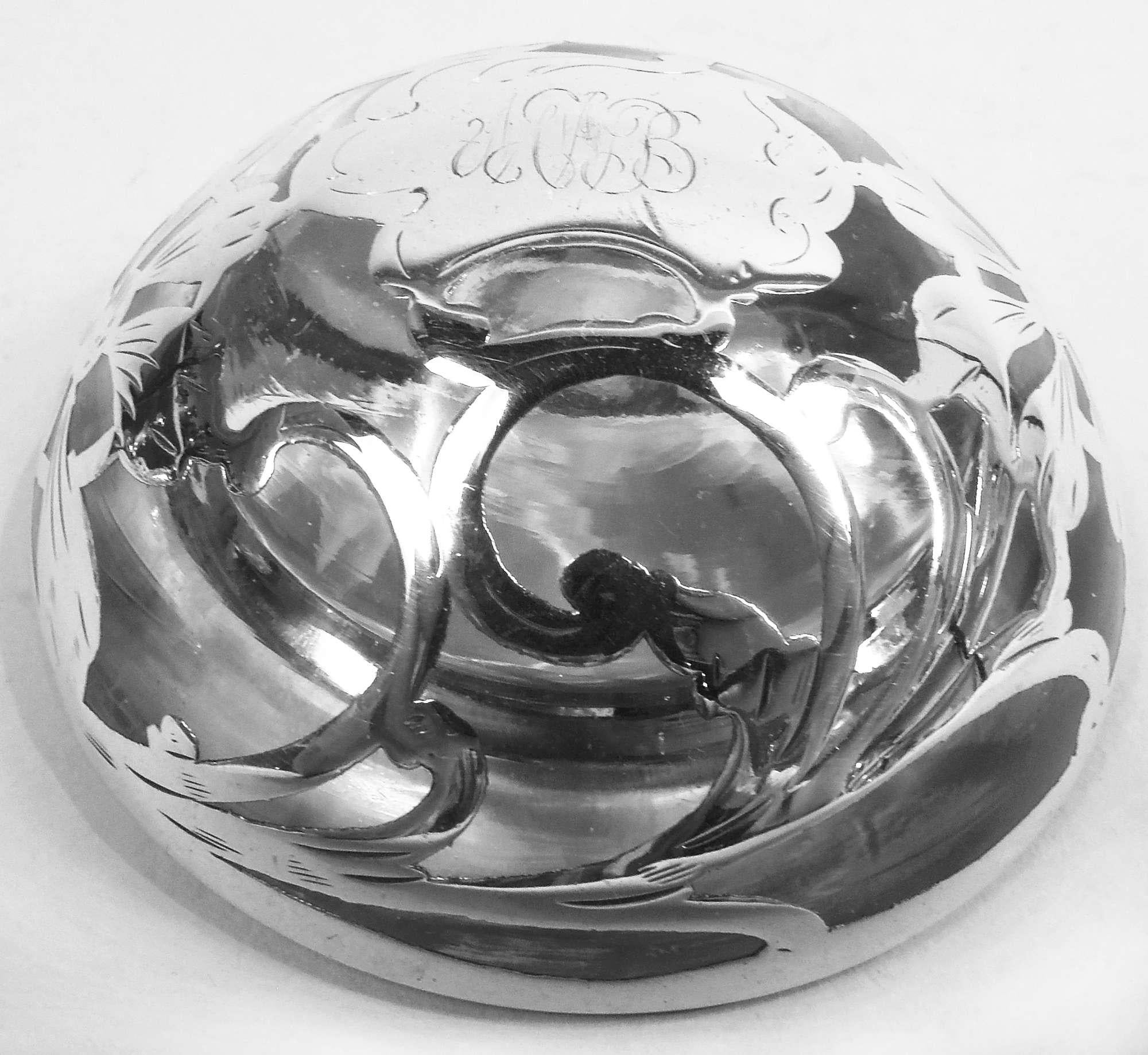 Engraved Antique American Art Nouveau Silver Overlay Inkwell