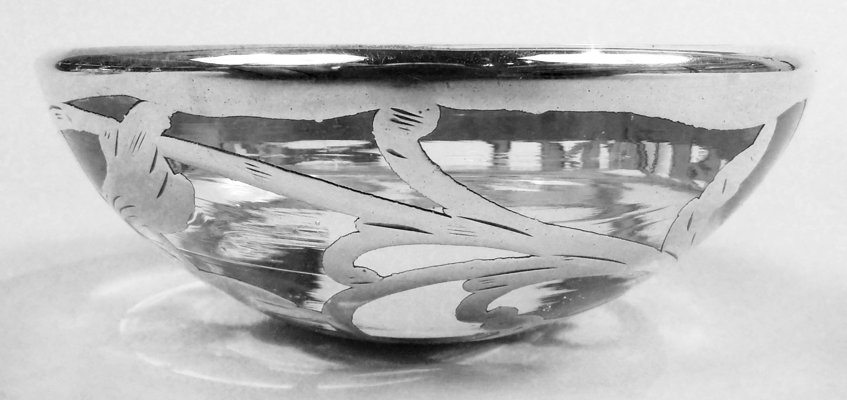 20th Century Antique American Art Nouveau Silver Overlay Inkwell