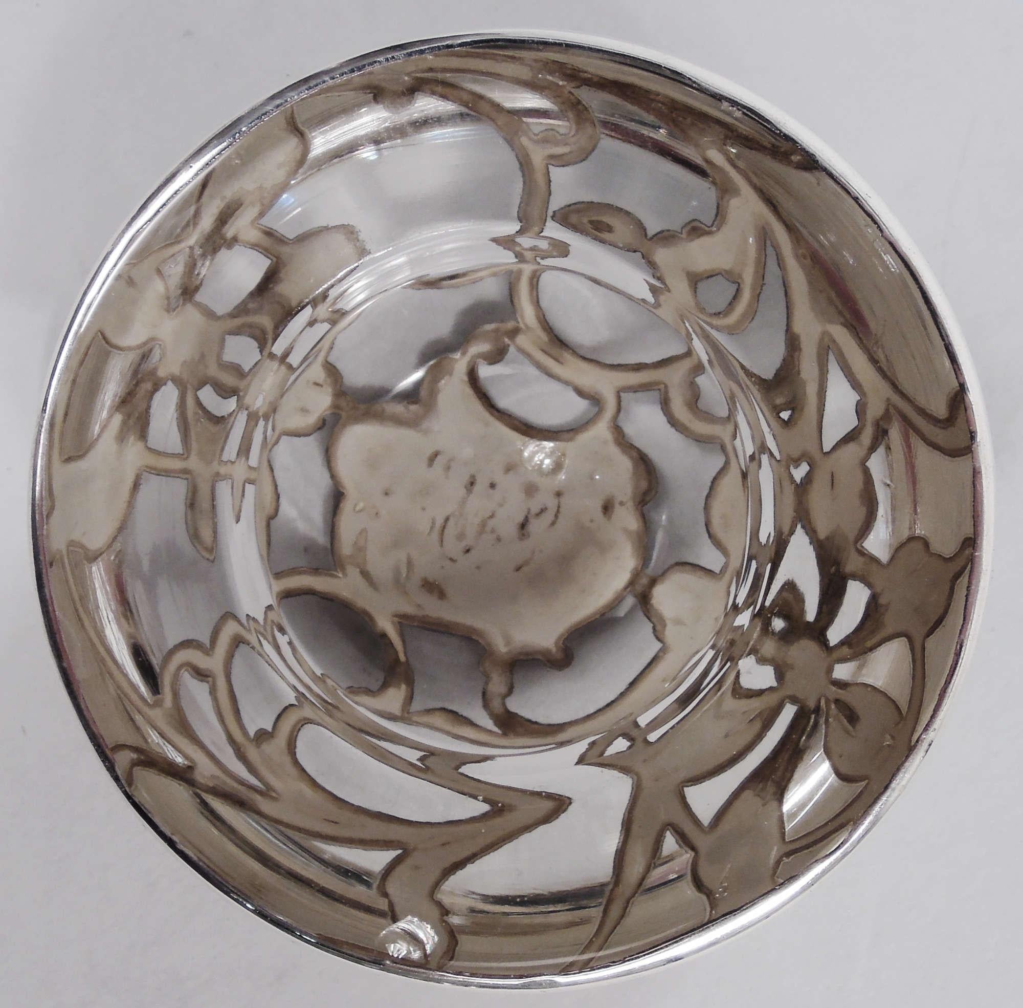 Antique American Art Nouveau Silver Overlay Inkwell 1