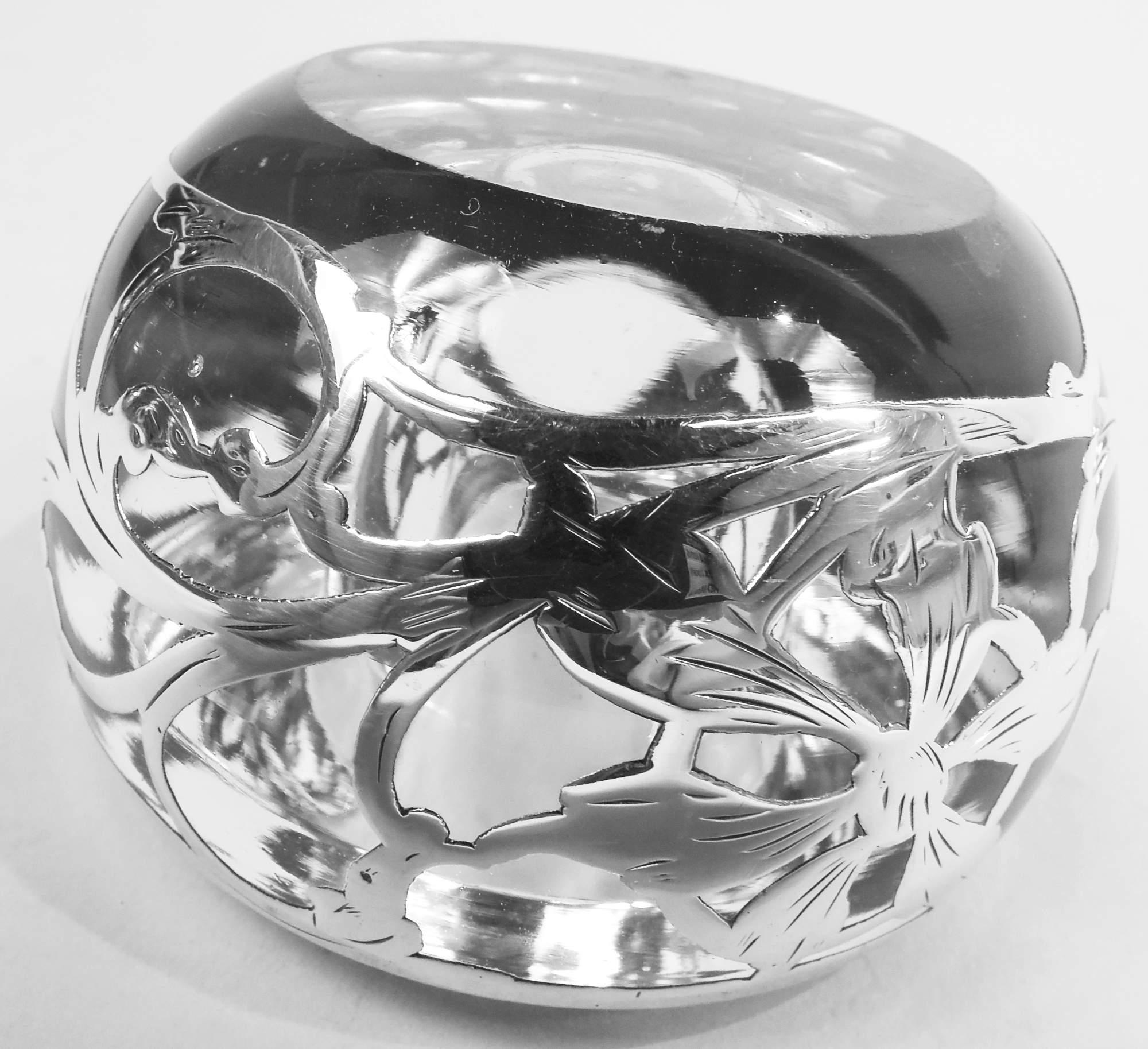 Antique American Art Nouveau Silver Overlay Inkwell 3