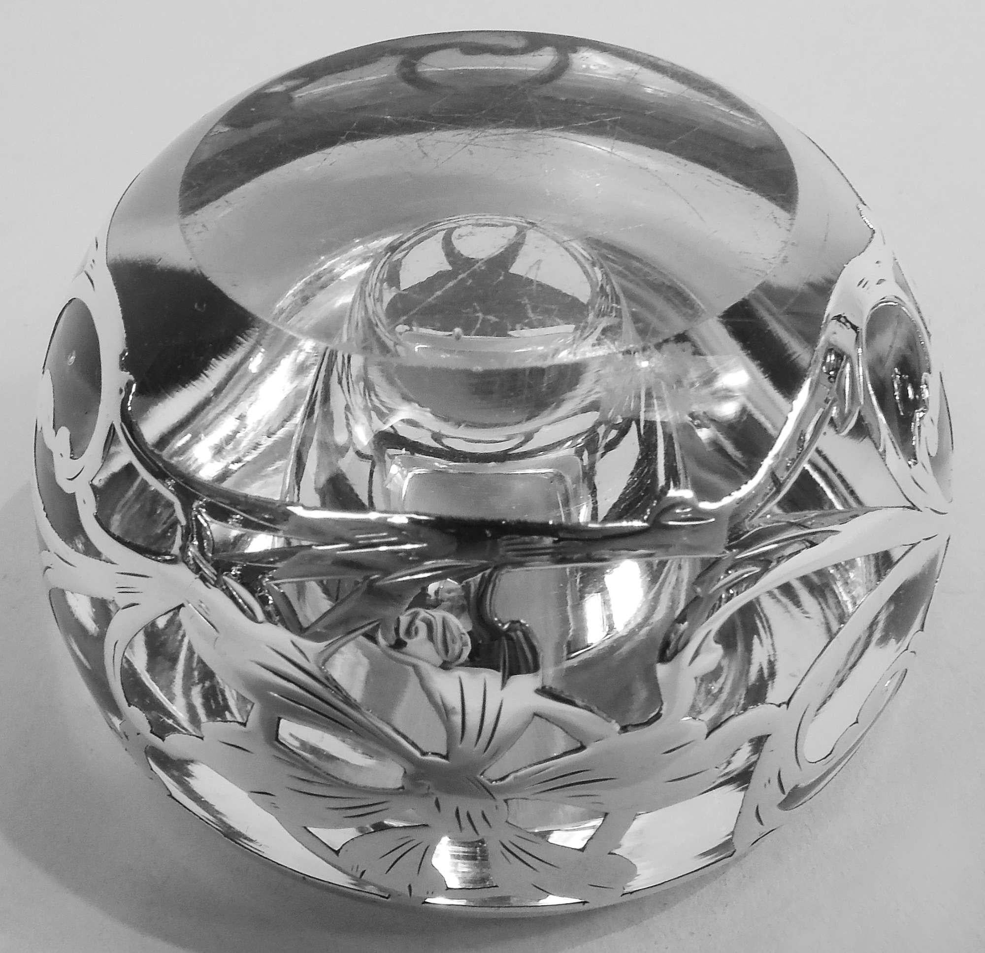 Antique American Art Nouveau Silver Overlay Inkwell 4