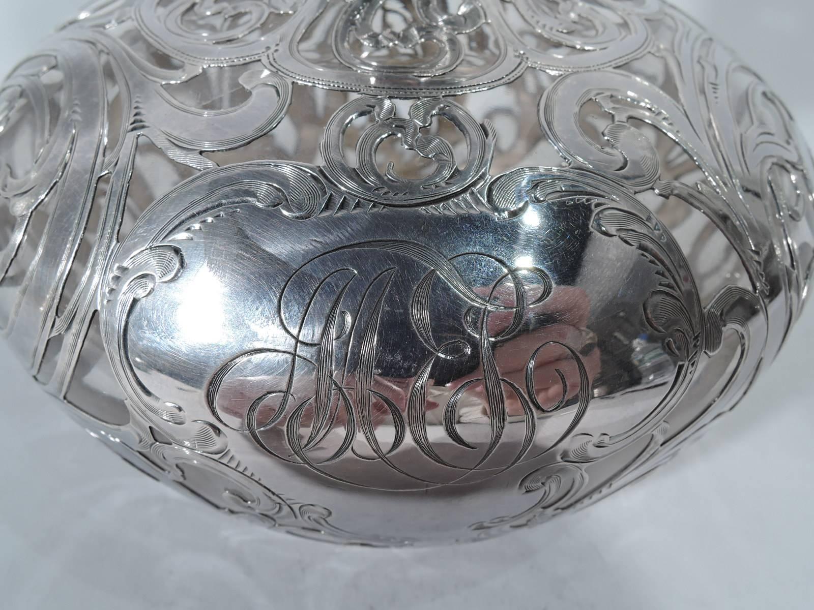 Antique American Art Nouveau Silver Overlay Jug Decanter by Alvin 3