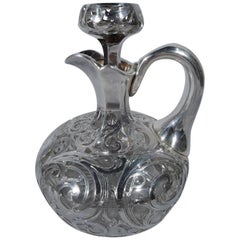 Antique American Art Nouveau Silver Overlay Jug Decanter by Alvin