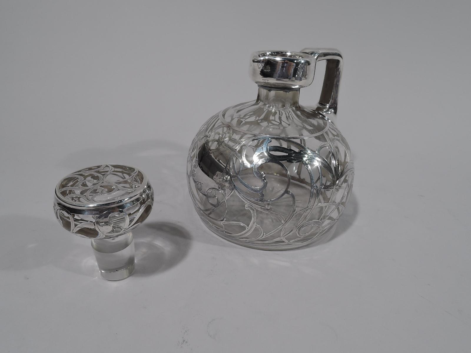 Antique American Art Nouveau Silver Overlay Jug Decanter In Excellent Condition In New York, NY