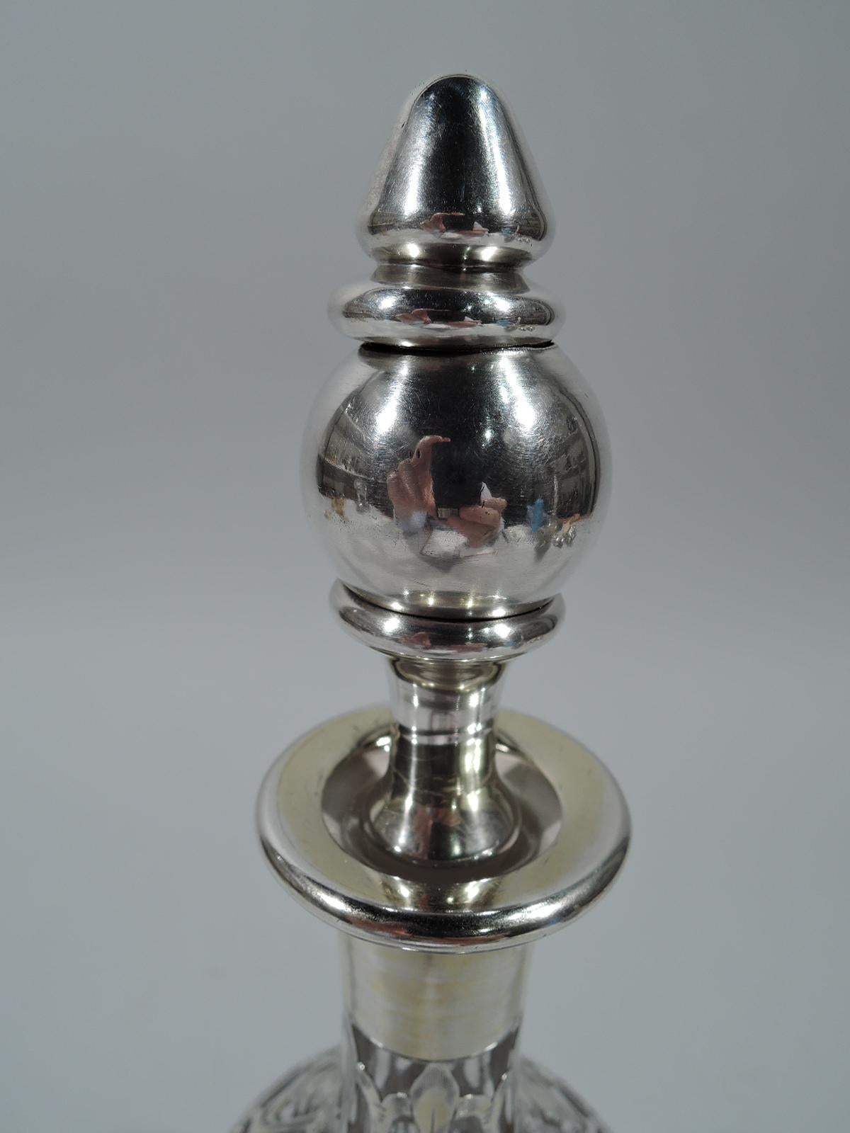 Antique American Art Nouveau Silver Overlay Liqueur Decanter In Excellent Condition For Sale In New York, NY
