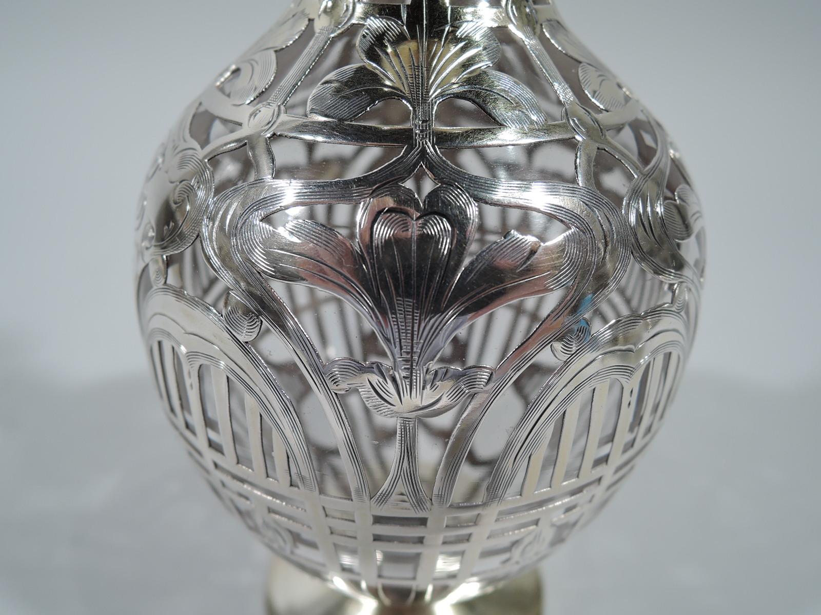 20th Century Antique American Art Nouveau Silver Overlay Liqueur Decanter For Sale