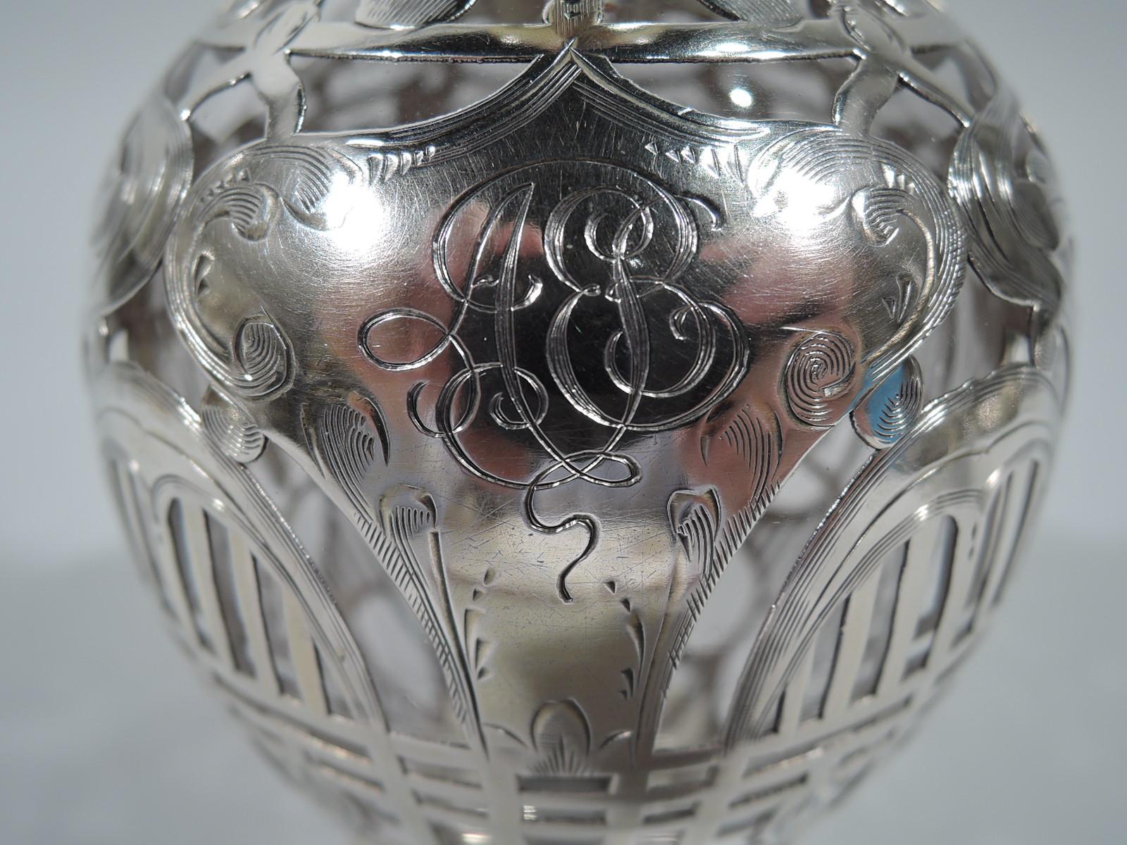 Antique American Art Nouveau Silver Overlay Liqueur Decanter For Sale 1