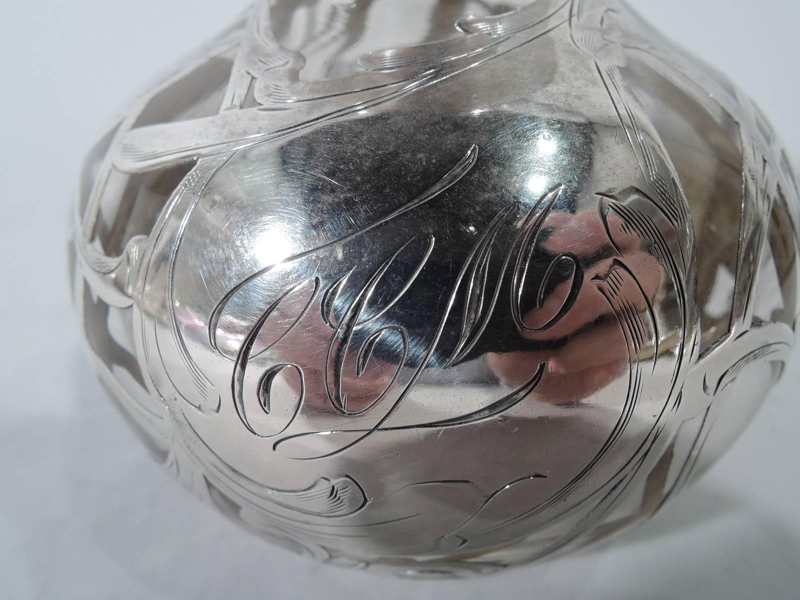 19th Century Antique American Art Nouveau Silver Overlay Perfume Bottle
