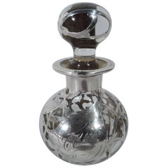 Antique American Art Nouveau Silver Overlay Perfume Bottle