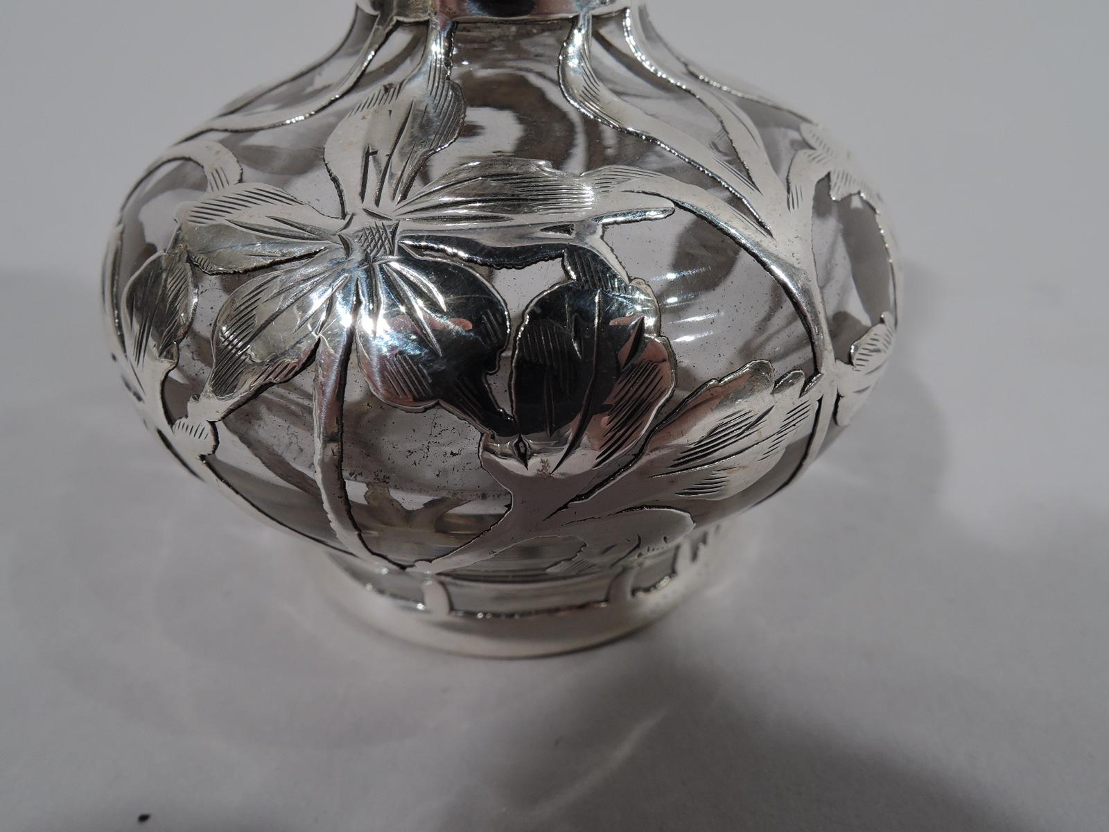 20th Century Antique American Art Nouveau Silver Overlay Perfume by Matthews