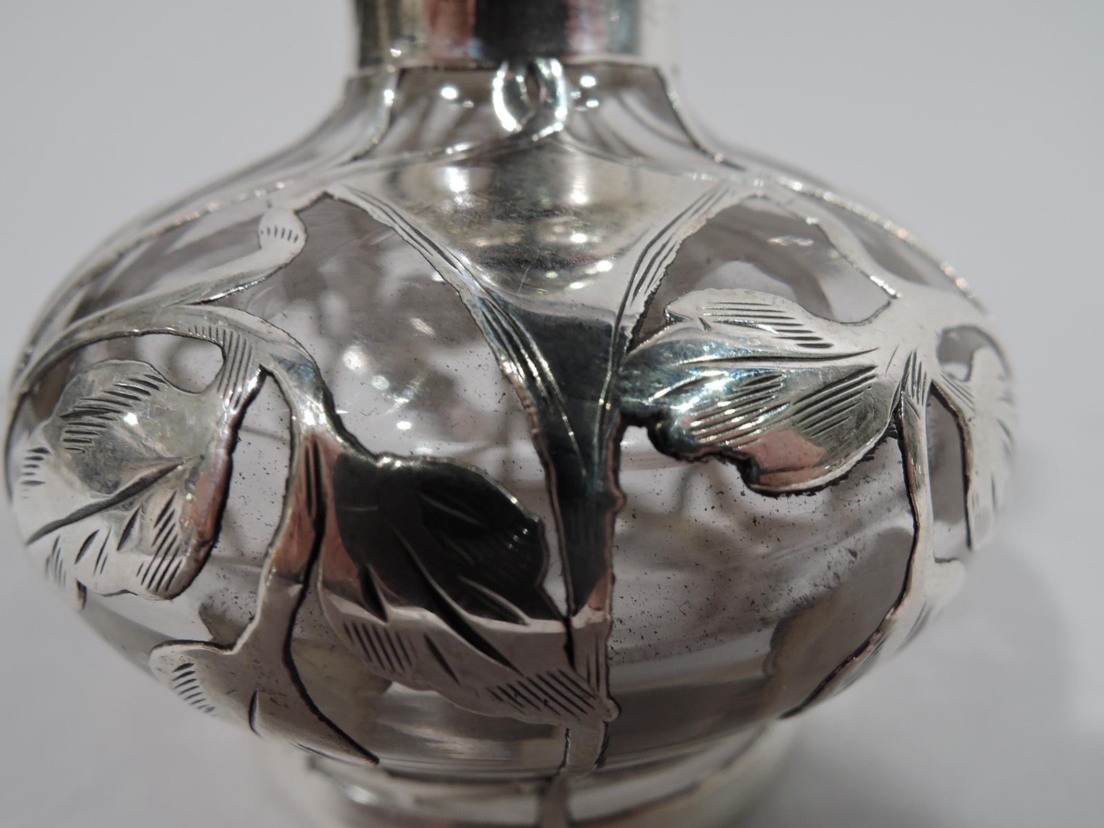 Antique American Art Nouveau Silver Overlay Perfume by Matthews 1