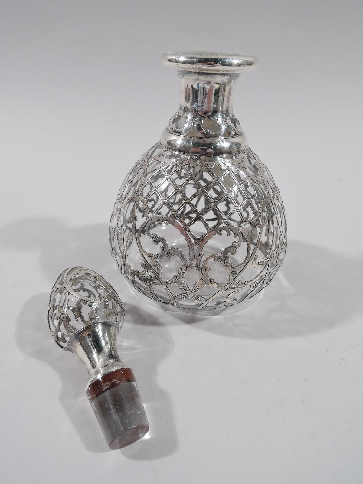 North American Antique American Art Nouveau Silver Overlay Perfume