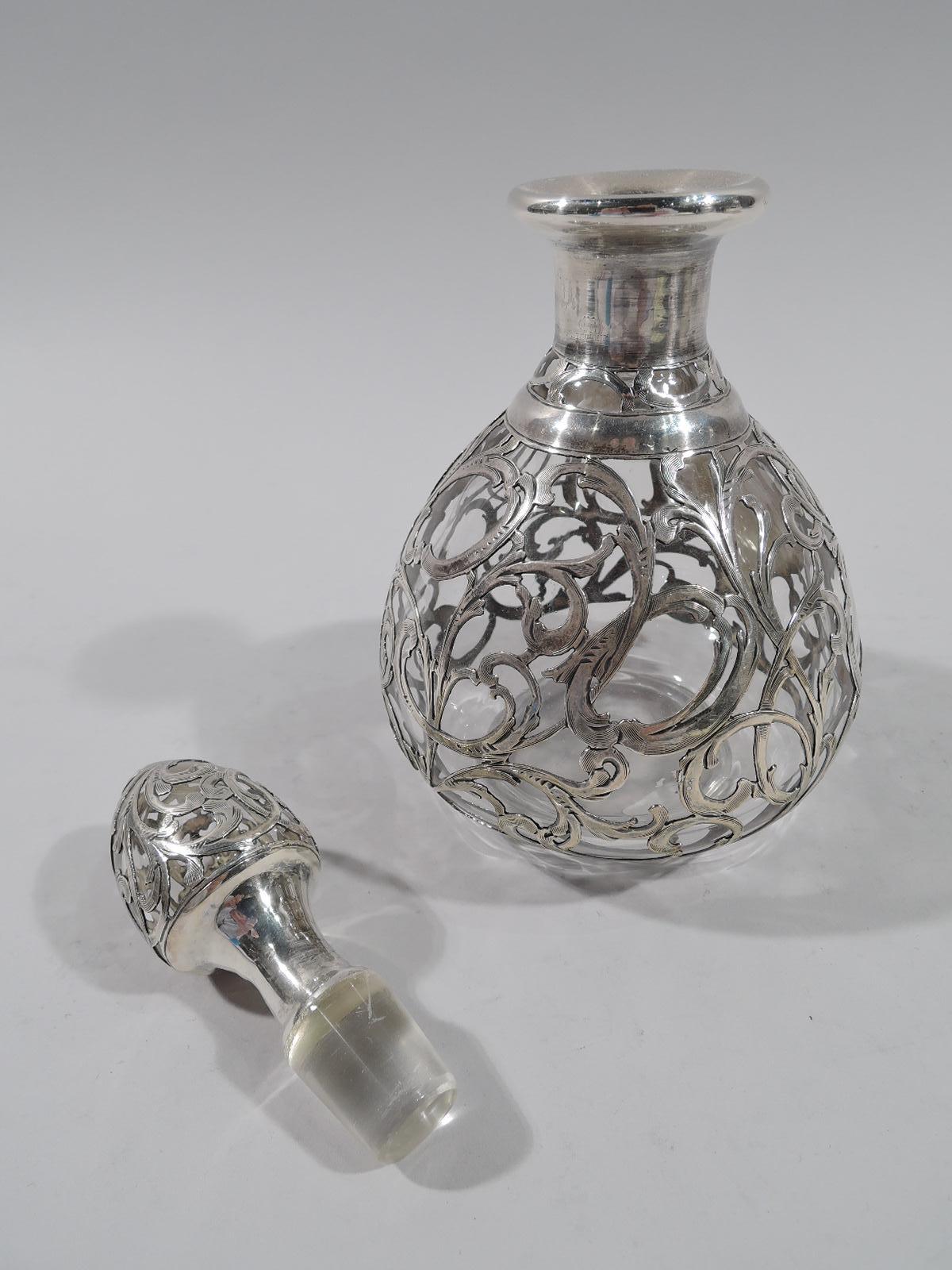 Antique American Art Nouveau Silver Overlay Perfume In Excellent Condition In New York, NY