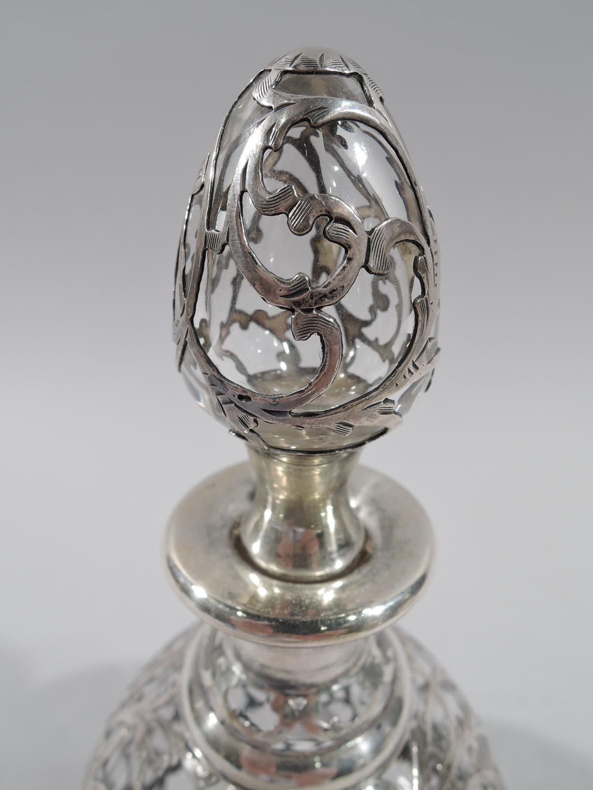 Antique American Art Nouveau Silver Overlay Perfume In Excellent Condition In New York, NY