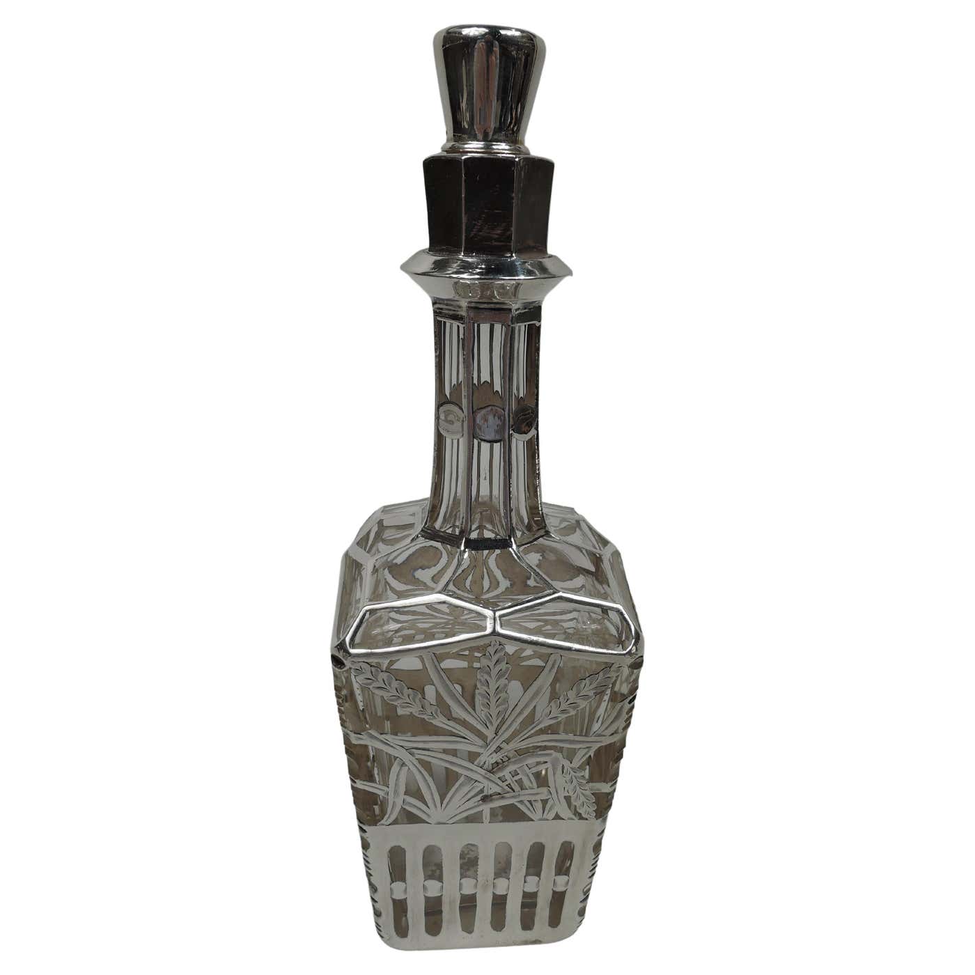 Antique American Art Nouveau Silver Overlay Rye Whiskey Decanter For ...
