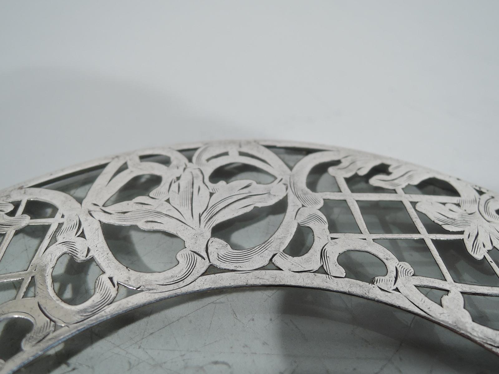 20th Century Antique American Art Nouveau Silver Overlay Trellis Trivet