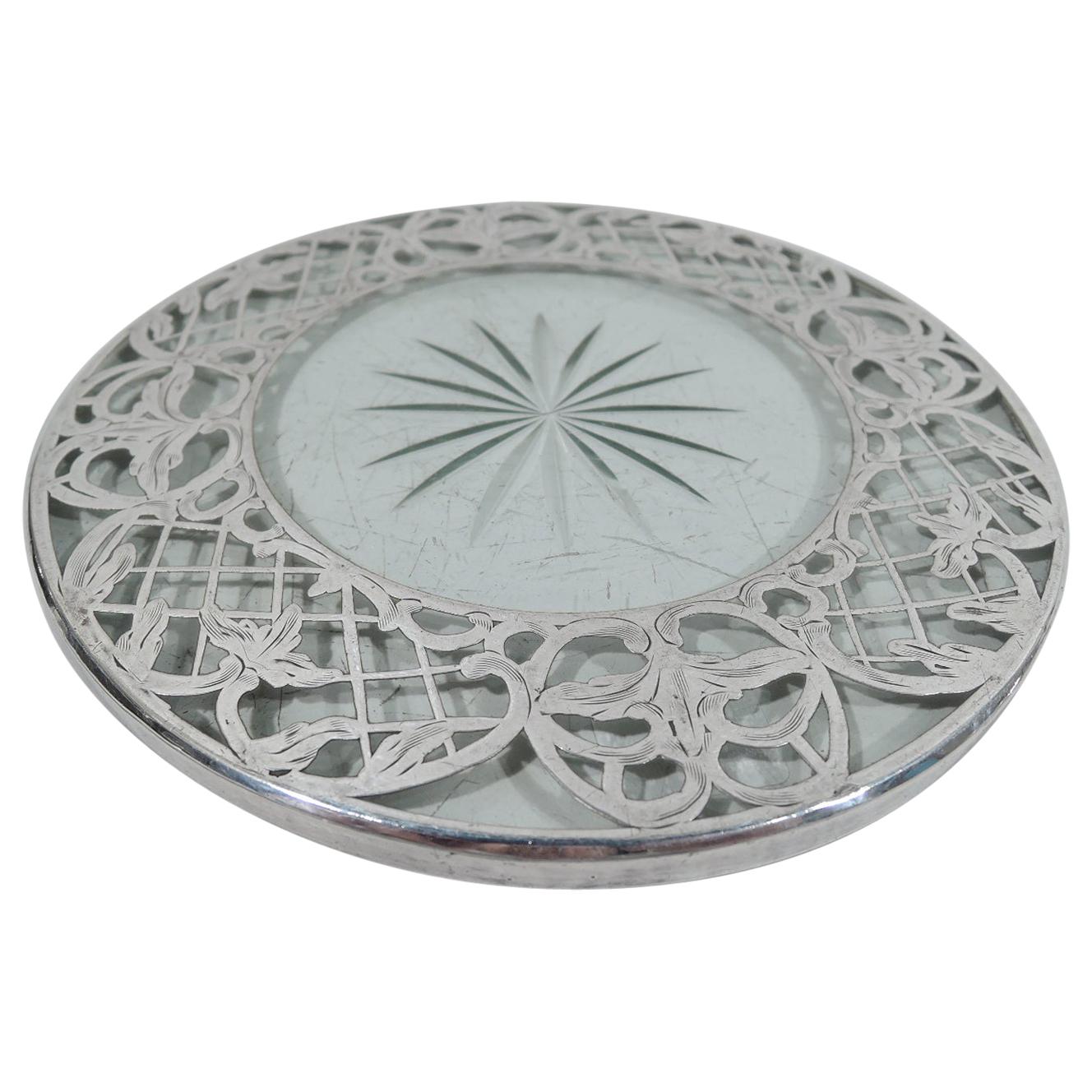 Antique American Art Nouveau Silver Overlay Trellis Trivet