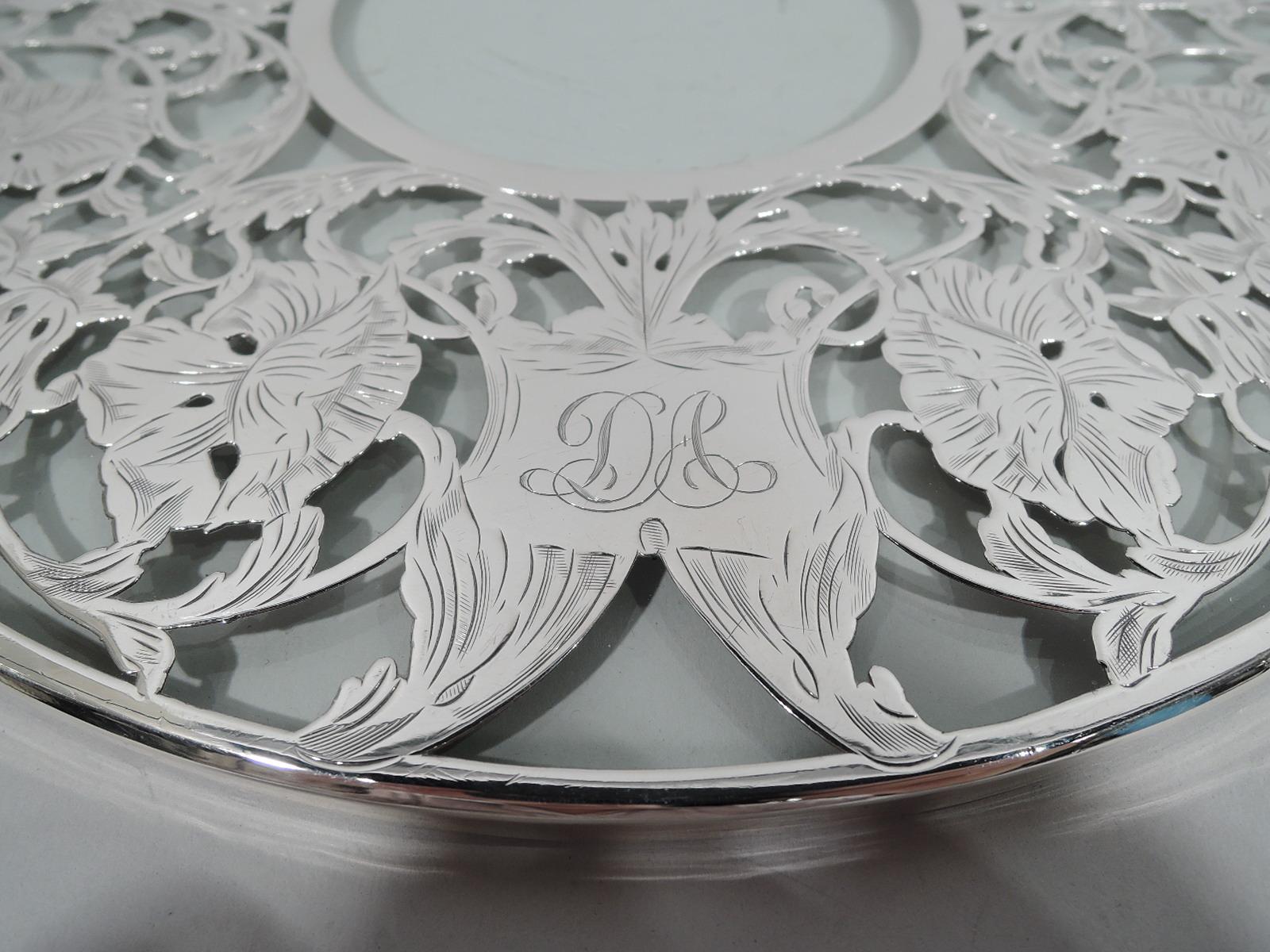 Antique American Art Nouveau Silver Overlay Trivet In Excellent Condition In New York, NY