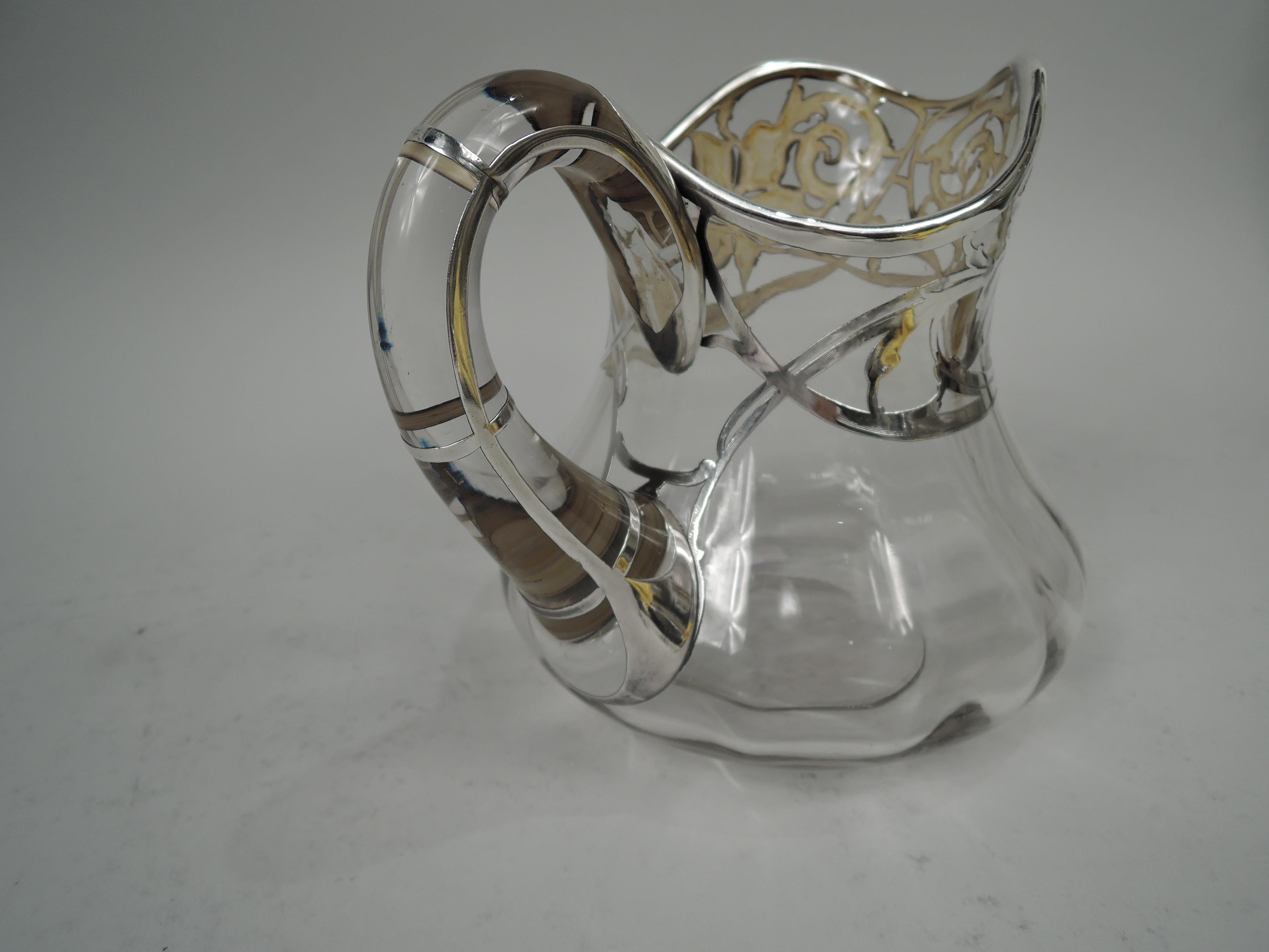 Antique American Art Nouveau Silver Overlay Water Pitcher In Good Condition In New York, NY