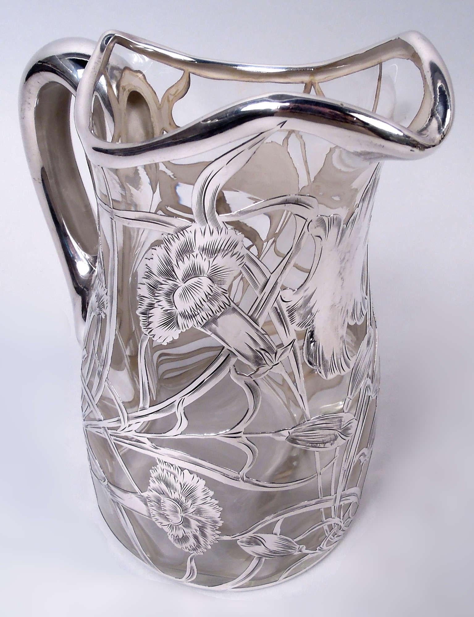Antigua jarra de agua americana Art Nouveau de plata sobredorada en Bueno estado para la venta en New York, NY