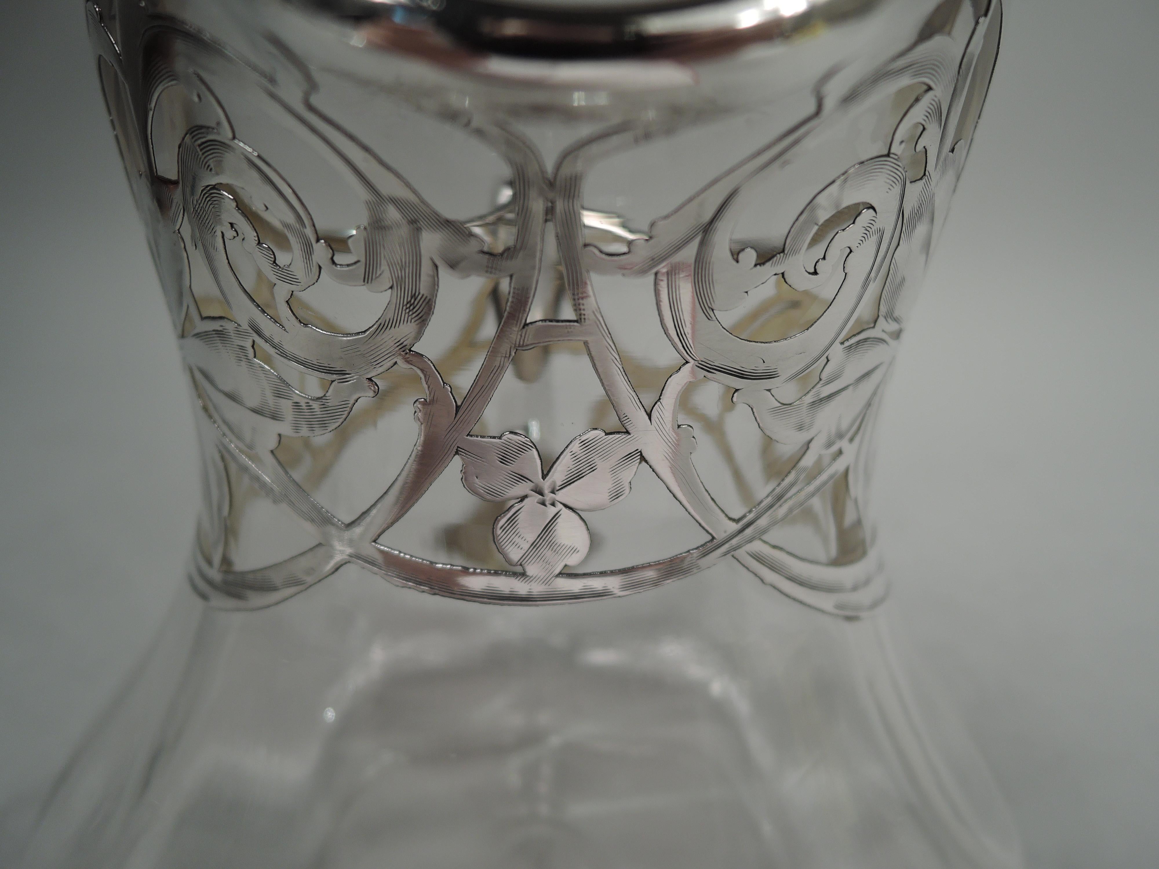 Antique American Art Nouveau Silver Overlay Water Pitcher 1