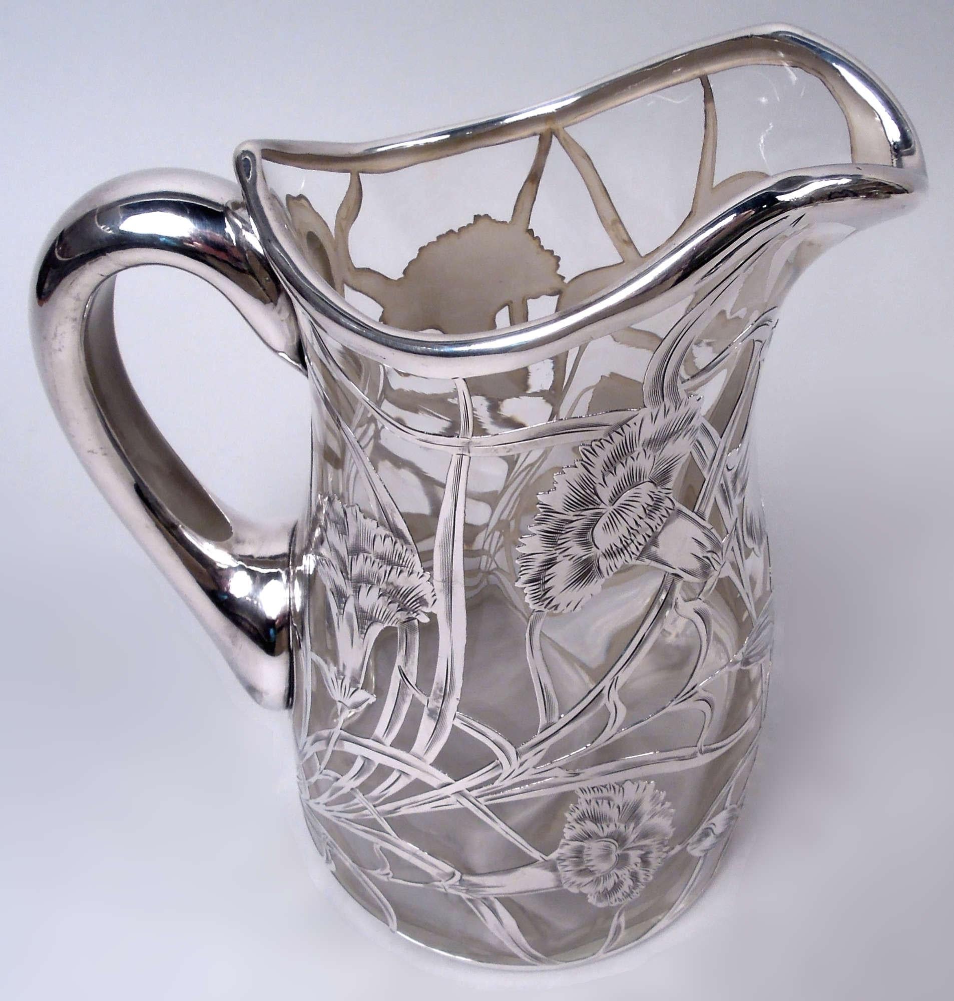 Antigua jarra de agua americana Art Nouveau de plata sobredorada siglo XX en venta