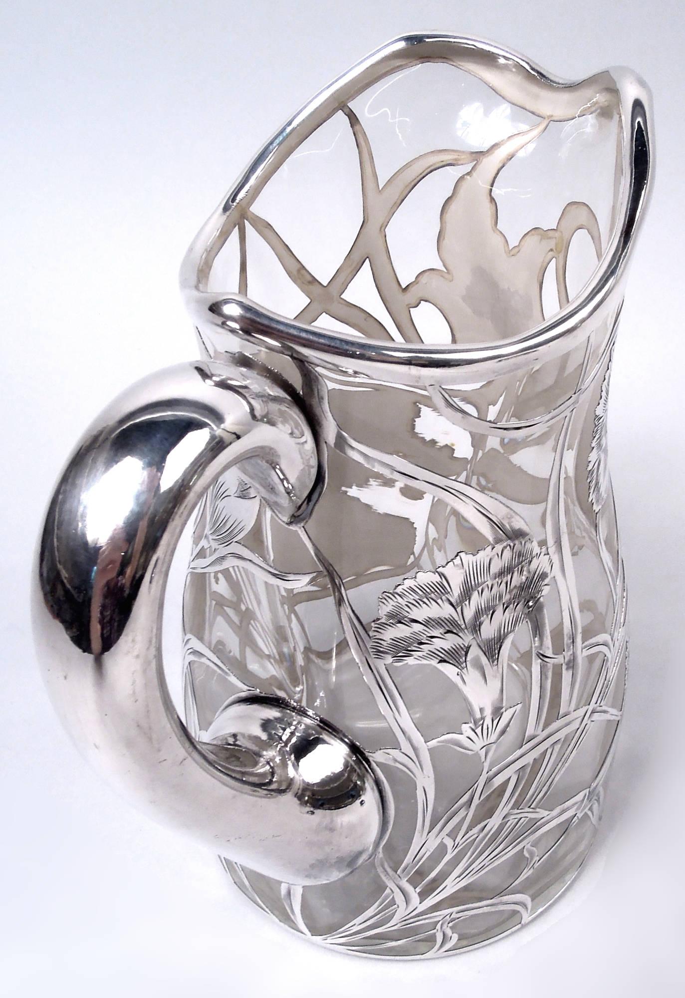Antigua jarra de agua americana Art Nouveau de plata sobredorada en venta 1