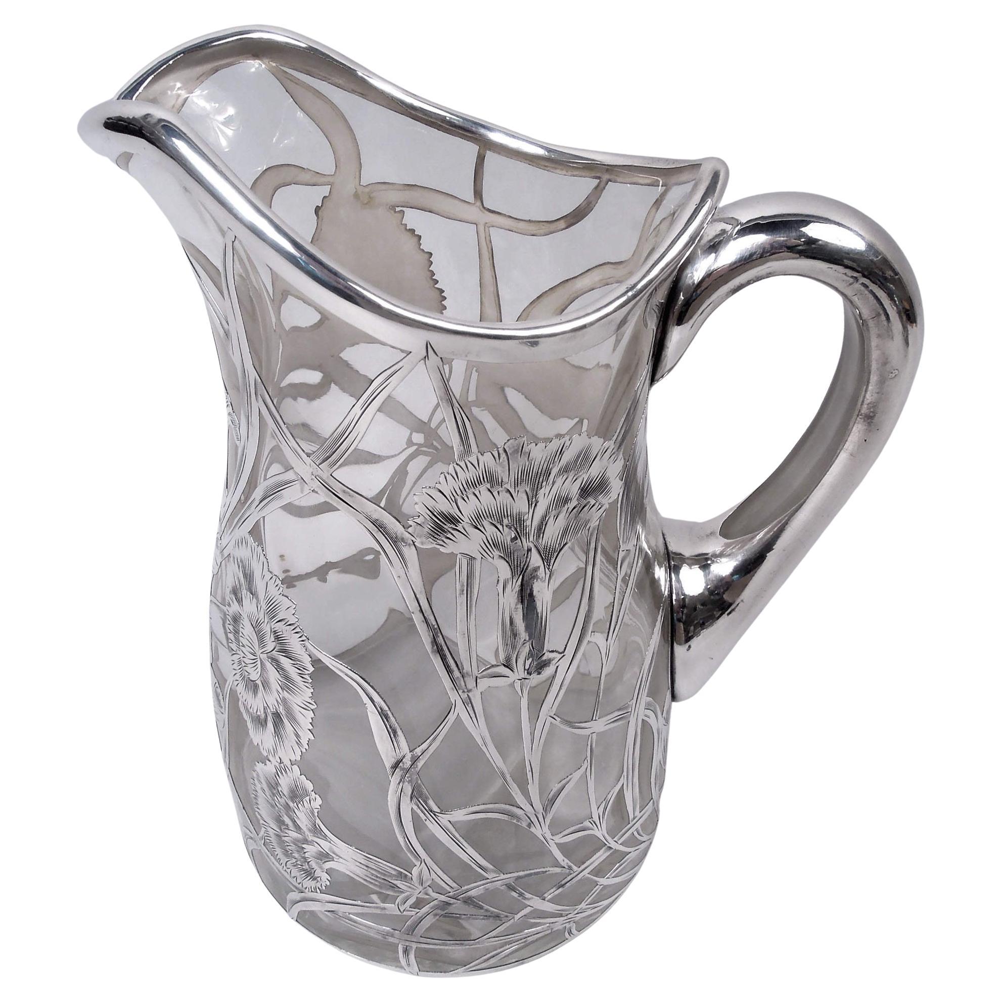 Antigua jarra de agua americana Art Nouveau de plata sobredorada en venta