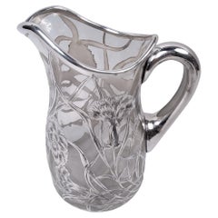 Arte Antiques Art Nouveau Silver Overlay Water Pitcher (pichet à eau)