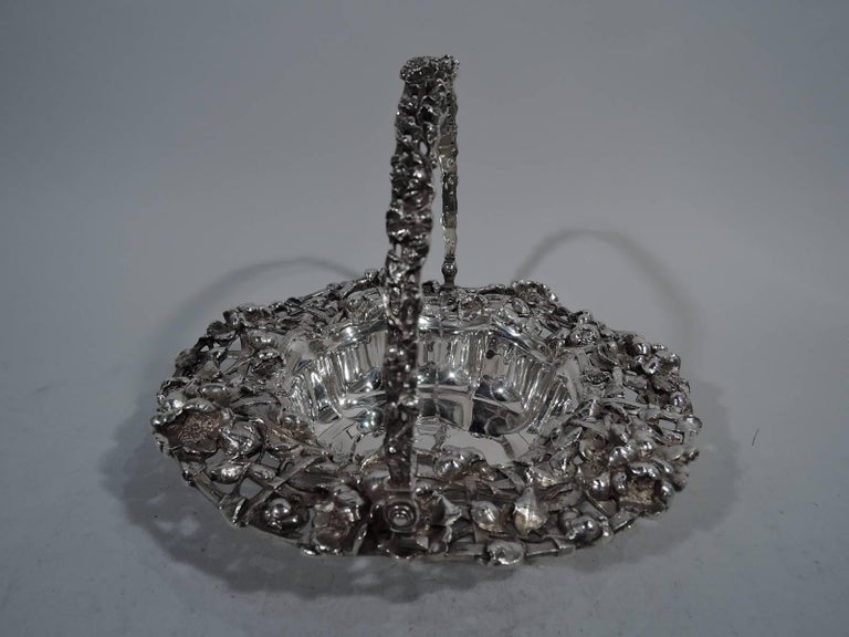 Antique American Art Nouveau Sterling Silver Flower Basket For Sale at